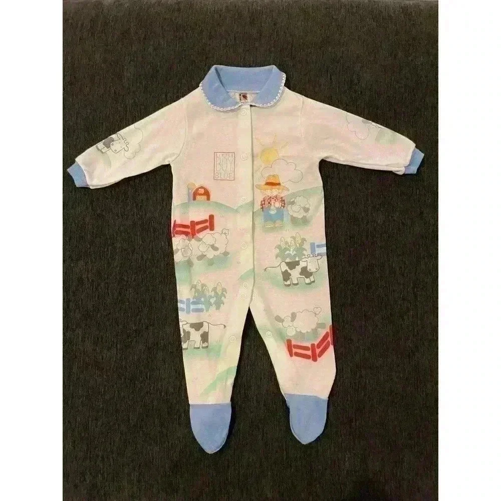 Vintage Carters Sleeper Outfit Little boy Blue 3-6m Collar Footie